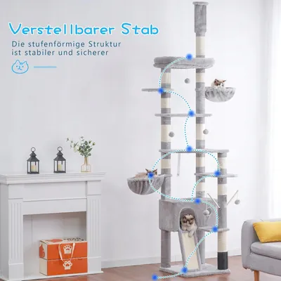 Zdjęcie produktu dla Drapak Xxxl Dla Kotów 250 - 280 Cm Wielopoziomowy Z Domkami Jasnoszary