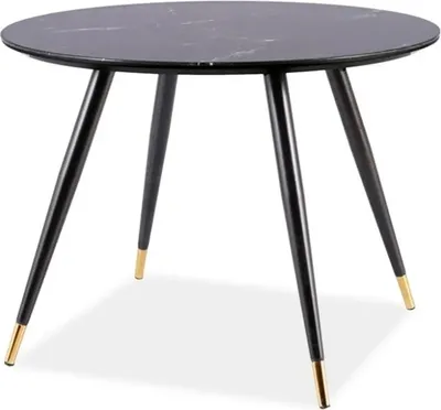 Image de Table de salle à manger ronde ELON - pierre noire / noir / or