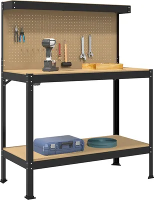 Image de Établi vidaXL noir 114 x 54 x 145 cm en contreplaqué et métal
