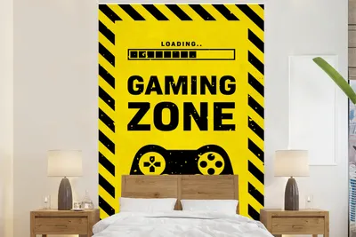 Produktbild von MuchoWow® Fototapete für Wohnzimmer oder Schlafzimmer Wandtapete Vinyl Motivtapete Spiele - Zitate - Controller - Spielzone - Spiel - 155x240 cm - Tapete