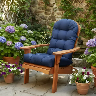 Image de Coussins pour fauteuils à bascule d'extérieur avec sangles, coussins pour fauteuils à dossier haut, coussins d'assise, coussins de remplacement imperméables pour fauteuils Adirondack, coussins d'assise pour salon de jardin et véranda, bleu foncé