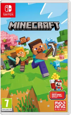 The image shows the Nintendo Switch game case for Minecraft, featuring characters from the game and a promotional overlay for a Super Mario Mash-Up Pack.