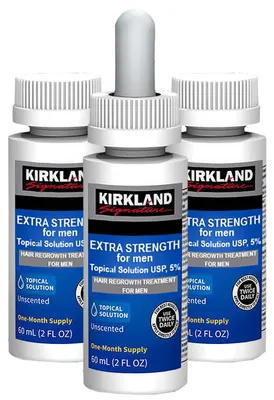 Produktbild von Lösungsset, Kirkland Signature, Minoxidil 5%, Haarausfallbehandlung, inklusive Pipette, 3x 60ml