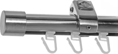 Produktbild von Innenlauf Edelstahl Look Gardinenstange 20mm Deckenträger 1-läufig Kappe, Länge wählbar D50 E30 I