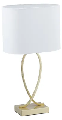 Tafellampe modern, Stoffschirm, E27, 51x28x18 cm, Gold/Weiß
