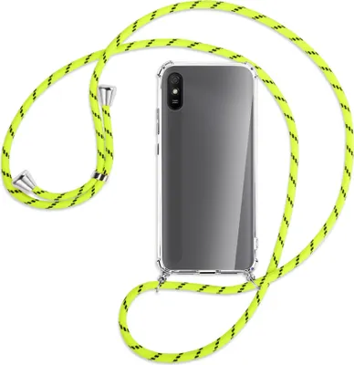 Produktbild von Handykette Backcover-Schutzhülle mit Band (Metall silberfarben) für Xiaomi Redmi 9A - neongelb