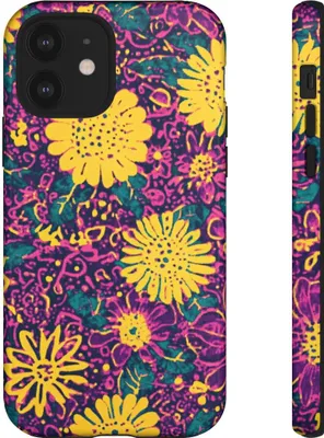 Produktbild von Blumiges Gelb-Lila-Muster – Hülle Kompatibel mit iPhone 12