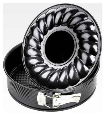 Produktbild von Springform mit Flach- und Rohrboden Ø 28 cm, Backform mit Antihaftbeschichtung, Set mit 2 Böden (Farbe: Schwarz), Menge: 1 Stück