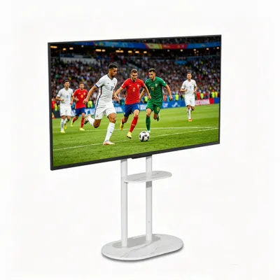 Immagine prodotto di FATIVO Supporto TV regolabile in altezza 40–75 pollici, piedistallo universale con 2 ripiani effetto marmo, VESA 600×400 mm, fino a 40 kg, bianco