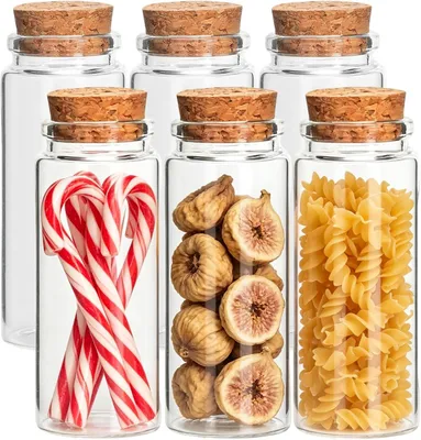 Productafbeelding van Glazen flesjes 150 ml, 6 stuks, 47 mm x 120 mm, met kurk, voor wensflessen