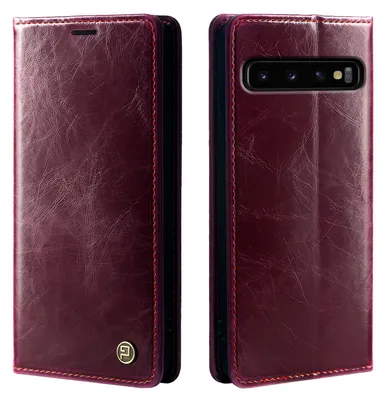 Produktbild von Handyhülle für Samsung Galaxy S10+ Kunstleder Klapphülle Vintage Cover Hülle RFID Schutz Case Kartenfach Farbe: Weinrot