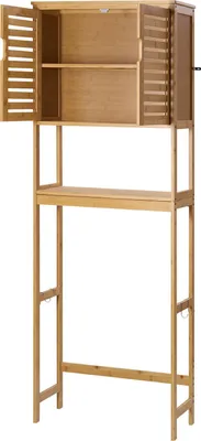 A wooden cabinet designed to be placed over a toilet.