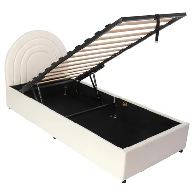 Produktbild von Flieks Hydraulisches Polsterbett 90x200cm, Kinderbett Jugendbett mit Regenbogenförmigem Kopfteil, Stauraumbett Einzelbett Bouclé, Beige