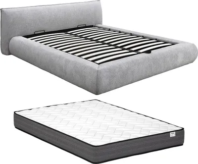 Produktbild von Bettkasten + Matratze - 180 x 200 cm - Stoff - Hellgrau - MIRSIO