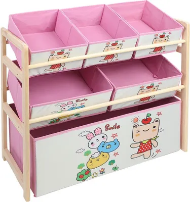 Image de Boîte de rangement pour enfants en bois avec étagère de rangement en bois pour jouets