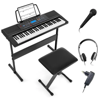 Obrázek produktu pro COSTWAY Přenosný elektronický keyboard s 61 klávesami, stojanem a stoličkou, kompletní digitální piano s 300 tóny, 300 rytmů