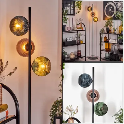 Produktbild von Cesaro Stehlampe aus Metall/Riffelglas in Schwarz/Grün/Blau/Kupfer (Ø 15 cm)