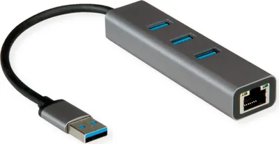 Produktbild von ROLINE USB-A zu Gigabit Ethernet Konverter + Hub