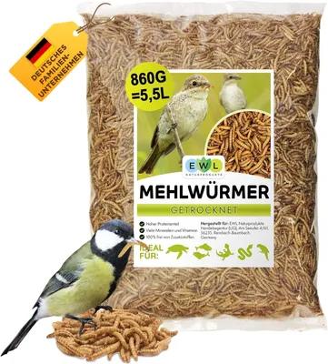 Productafbeelding van EWL Gedroogde meelwormen, 860g (5,5 liter) | Vogeлкоrrel en voeding voor wilde vogels – verpakking van 5,5 liter (1 stuks)