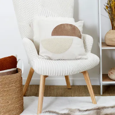 Image de Coussin - HOME DECO FACTORY - Déhoussable - Bouclettes - Beige