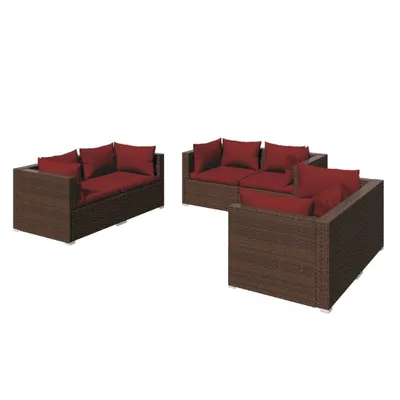 Produktbild von 6-tlg. Garten-Lounge-Set mit Auflagen Poly Rattan Braun