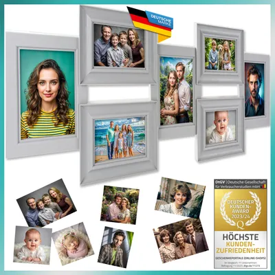 Produktbild von XXL Bilderrahmen Collage Grau für mehrere Fotos - Großer Mehrfachbilderrahmen Fotogalerie Wandrahmen aus Kunststoff 87,6 x 36 cm