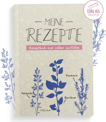 Produktbild von Meine Rezepte – Rezeptbuch zum selberschreiben A5 | mit Saisonkalender, Foto-Feldern & Register | Kochbuch zum selbst eintragen & gestalten | Softcover