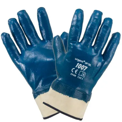 Produktbild von 12 Paar Arbeitshandschuhe blau vollbeschichtet Nitril Baumwolle mit Stulpe(1007) Gr. 10