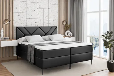 Produktbild von ALTDECOR  Boxspringbett mit Schwarz Füßen, Matratze und Lattenrost, Boxbett, Topper, Polsterbett mit Bettkasten, Bett mit Stauraum H4-Matratze, Doppelbett - BARWA-FC- 140x200 - Schwarz Kunstleder