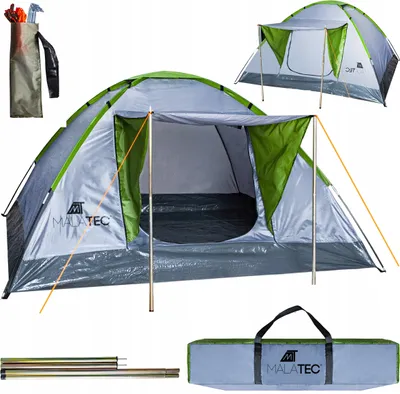 Produktbild von Campingzelt, 2-4 Personen, mit Markise, Abdeckung mit Griff, 200x200x110 cm, Montana, Malatec