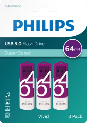 Produktbild von Philips Vivid Edition Super Speed 3.0 USB-Flash-Laufwerk 3X 64 GB