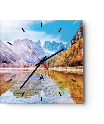 Produktbild von Wanduhr - Quadrat - Glasuhr - Herbst Landschaft Berge - 30x30cm - Schleichendes Uhrwerk - Lautlos - zum Aufhängen bereit - Dekoration Modern - Wanddekoration aus Glas - C3AC30x30-4624