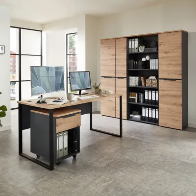 Produktbild von Büromöbel Set 5-teilig MANRESA-36 mit 170cm Schreibtisch in graphit und Eiche