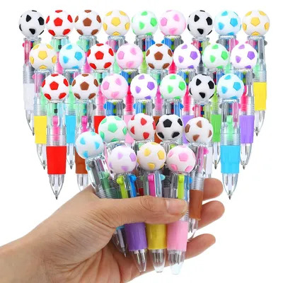 Produktbild von 4-in-1 Kugelschreiber - 24 Stück - Fußballstift - Silikon/Kunststoff - 8 Farben - Ungiftige Tinte - Schreibstift