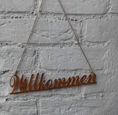 Produktbild von Dekoratives Eisenschild Schriftzug Willkommen Welcome Eisen Rost 25 cm