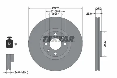 Obrázek produktu pro 2 brzdové kotouče Textar 302 mm vpředu pro Citroen C4 Peugeot 207 307
