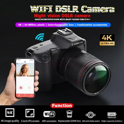Produktbild von 4K-Profi-Kamera WLAN-Camcorder Digitalkamera HD 64 Megapixel Videokamera 16-facher Zeitraffer für YouTube Vlog-Recorder DSLR