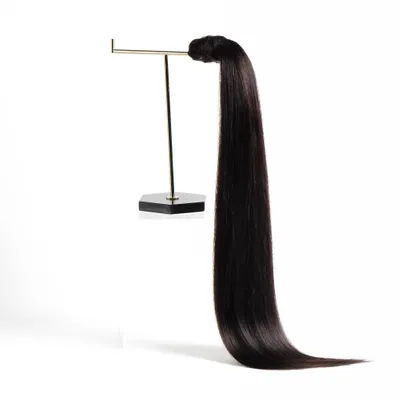 Produktbild von chaarmant Ponytail Extensions Echthaar 55 cm 100 g – Zopf Haarteil #1B Schwarzbraun