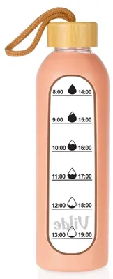 Image de Bouteille d'eau en verre avec couvercle en bambou et housse en silicone, 600 ml