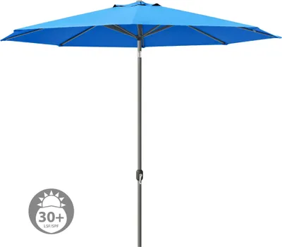Produktbild von Sonnenschirm 3,5m rund blau Garten Balkon knickbar mit Kurbel UV-Schutz Gestell anthrazit paramondo interpara
