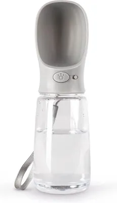 Produktbild von Famanu Wasserflasche für Hunde und Katzen, 500 ml, tragbar und auslaufsicher, grau