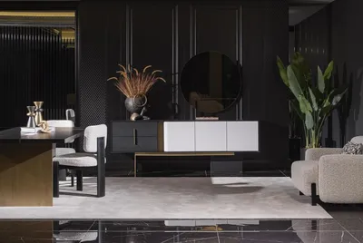 Productafbeelding van Elegantes Weißes 2-teiliges Esszimmer Set mit Sideboard und Spiegel