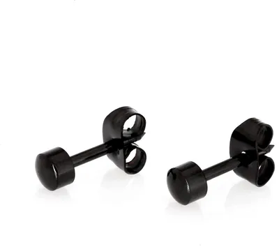 Produktbild von 1 Paar Schwarze Ohrstecker Earring Edelstahl Schwarz - 4mm Ohrpiercing Hoch Poliert für Männer- 1135R1BK-4
