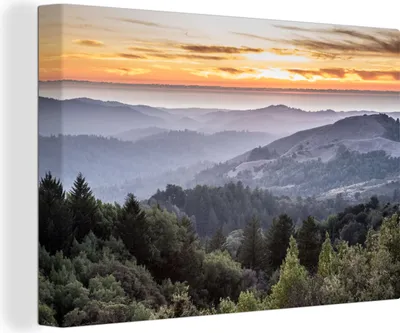 Obrázok produktu pre OneMillionCanvasses® - Maľba na plátne - Obraz na plátne Nástenná maľba na plátne - Hory - Slnko - Les - Krajina - 150x100cm - Fotografia na plátne -