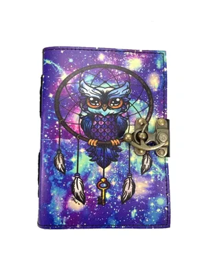 Produktbild von Lila Eule [M] Leder Tagebuch Skizzen Notizbuch Vintage Indien UV Druck Handmade