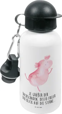 Produktbild von Mr. & Mrs. Panda Wasserflasche Axolotl Tanzen - Weiß - Geschenk, Schwanzlurch, gut Gelaunt, Freundin, Kindergarten Trinkflasche, Kinder, Getränkeflasche, Sterne