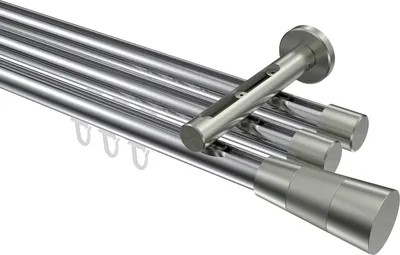 Produktbild von Interdeco Innenlaufstange / Gardinenstange mit Innenlauf Chrom / Edelstahl-Optik, Typ Siteno Tanara (Konus Bicolor), 20 mm Ø 3-läufig, 360 cm