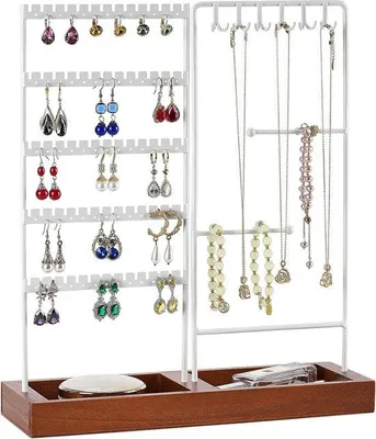Produktbild von Famanu Schmuckständer 5-lagig für Ketten und Ohrringe mit Uhrenhalter - Aufbewahrung für Ringe und Armbänder