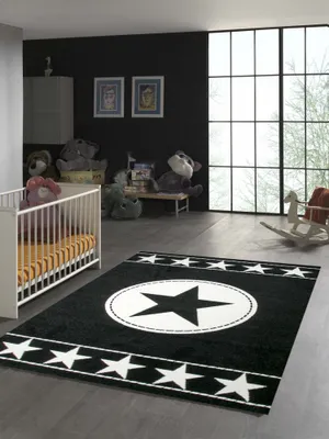 Obrázek produktu pro Dětský koberec s motivem hvězd, černý a krémový, rozměry – 160 x 230 cm