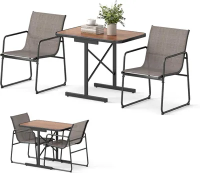 Produktbild von KOMFOTTEU Gartenmöbel-Set für den Außenbereich, 3-teiliges Set mit 1 Esstisch und 2 Stoffstühlen, platzsparendes Bistro-Set für Balkon, Terrasse, Pool
